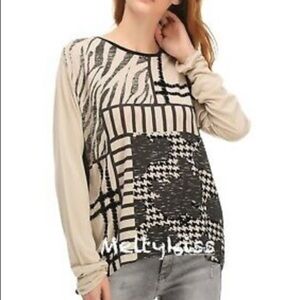 Zara W/B Collection Black/Beige Contrast Top T-Shirt Size S